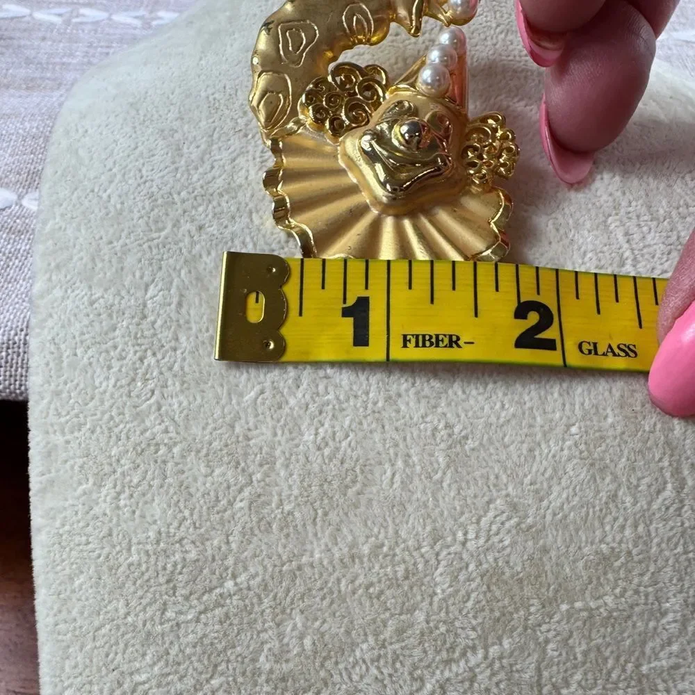 Vintage JJ Signed Gold Clown Brooch With Faux Pearls